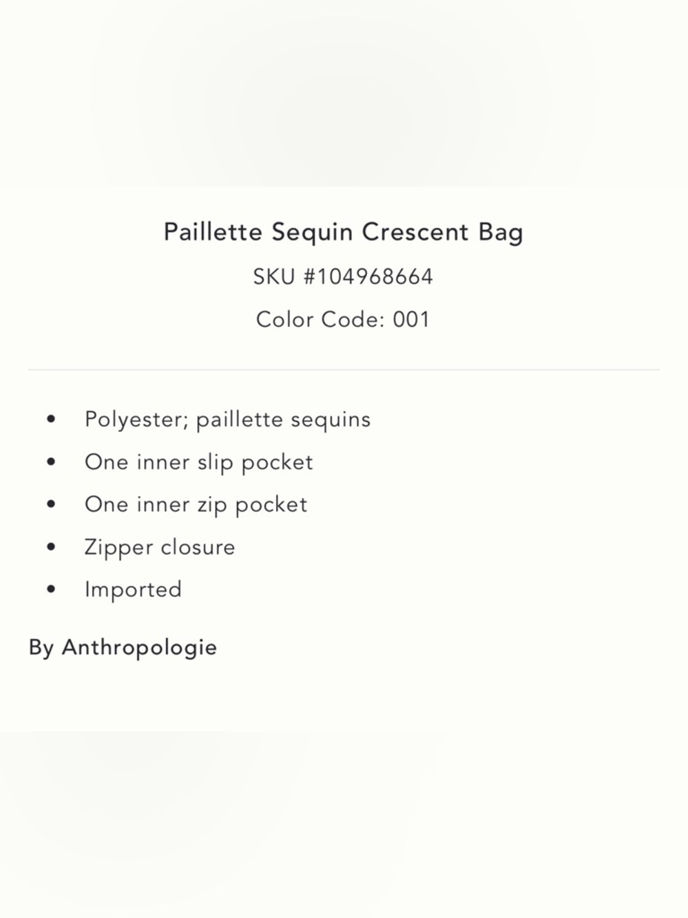 NWT new Anthropologie paillette sequin crescent bag black Shoulder purse - Picture 4 of 14